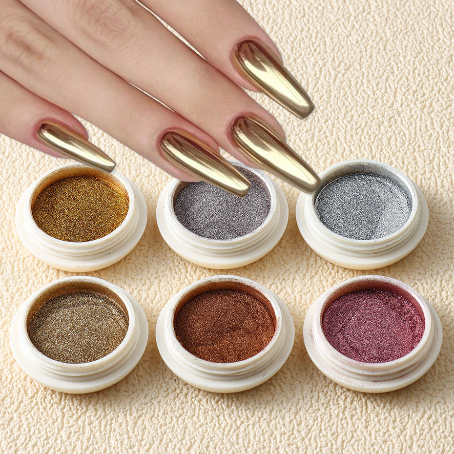 Nail Art Rose Gold - 6pc ゴールドメタリックミラーグリッターネイルアートダストローズゴールドシルバーパウダー UV ジェルポリッシュクローム摩擦顔料フレークマニキュア装飾