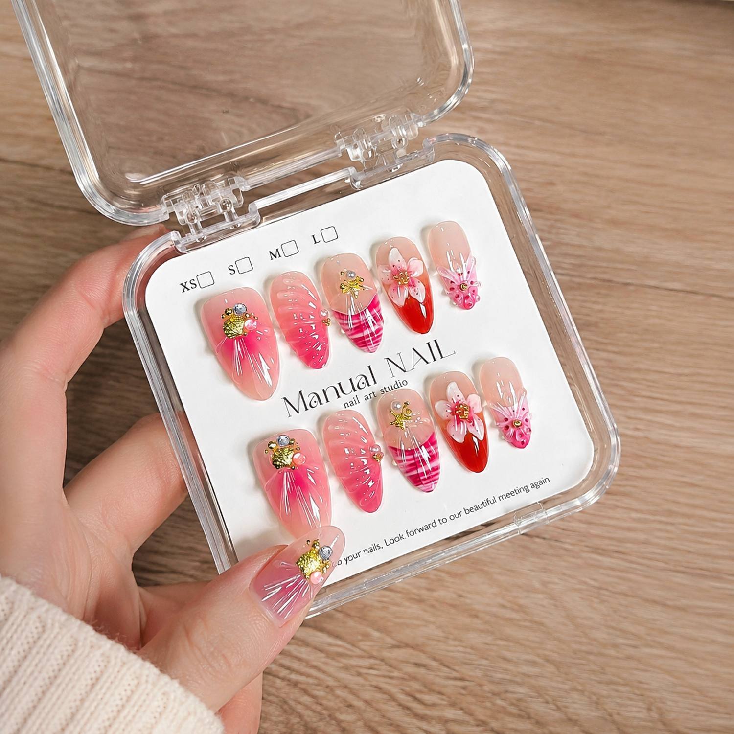 Nail Art Ombre Pink - 1箱入り 3Dフラワー ピンク オンブレ アクリル製 つけ爪