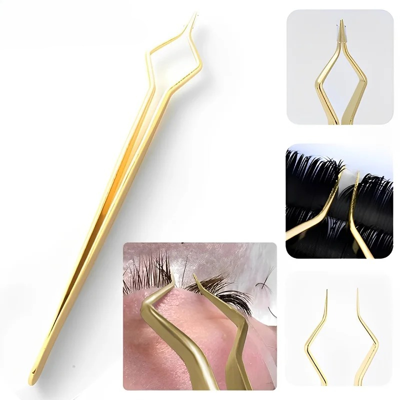 Nail Extension Form - 新しいまつげエクステンションピンセット滑り止めステンレス鋼湾曲先端ストレートピンセット高精度ネイルアートメイクアップ美容ツール