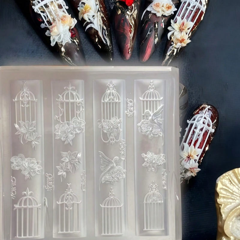 Nail Art Gothic - 蝶のキャンドルスティック、バラの鳥かご風チャイム、3Dウィッシングファウンテン、ゴシックプレスオンネイル、シリコンネイルアートモールド