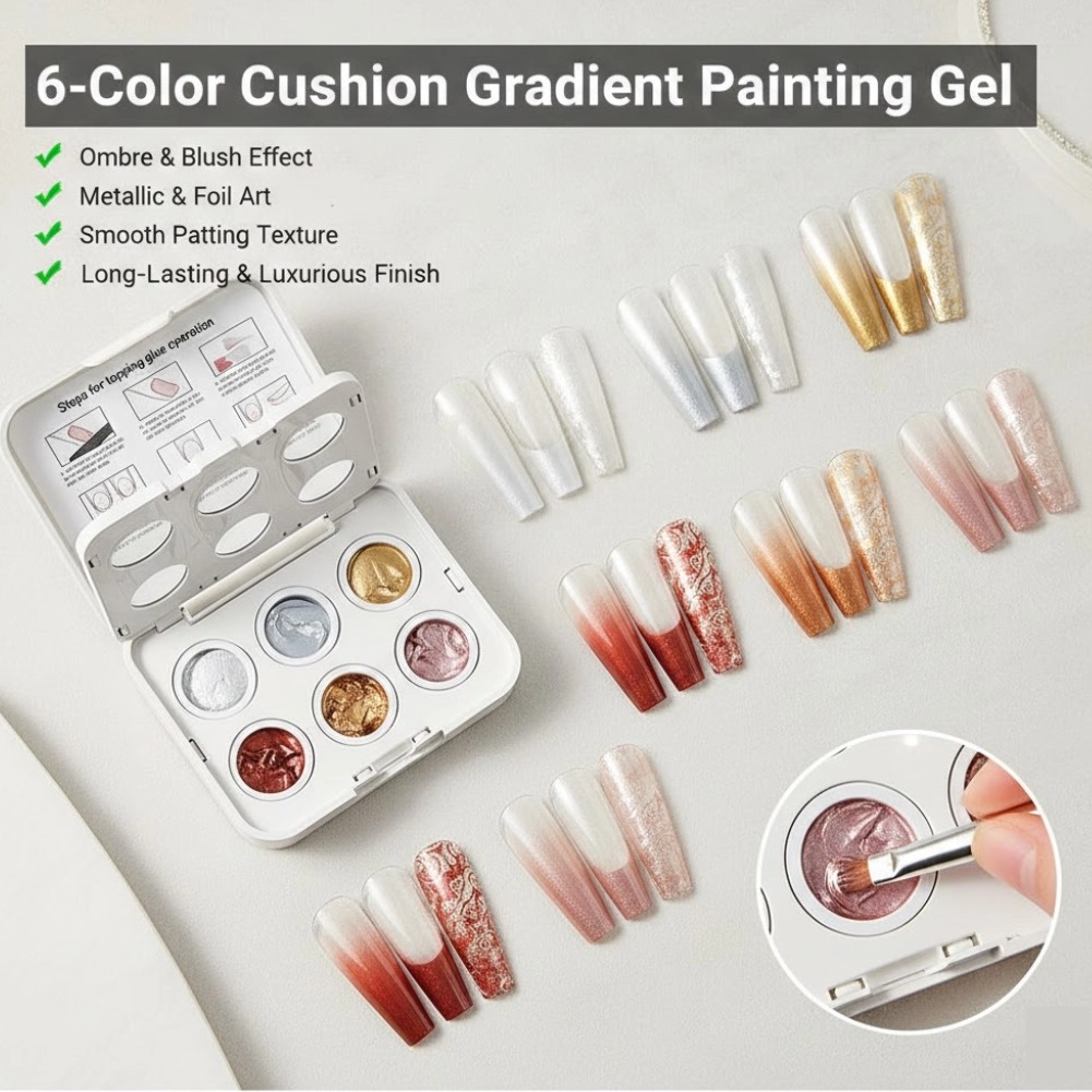 Nail Art Ombre Pink - 6色オンブレネイルグラデーションジェルポリッシュピンクブラッシュペインティングジェル（UV/LED対応）マニキュアスポンジパッティングジェルネイルアートデザイングルー