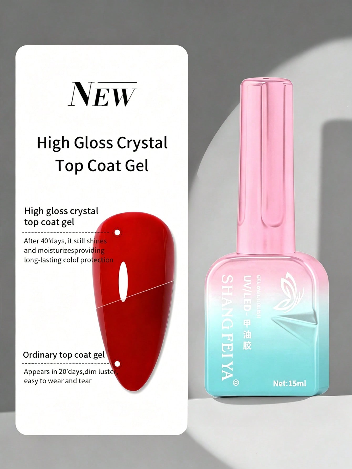 Gel Top Coat - 15ml高光沢クリスタルトップコートジェル 長持ちする光沢のあるUV LEDトップコートジェル 耐摩耗性マニキュアシールトップコートジェル