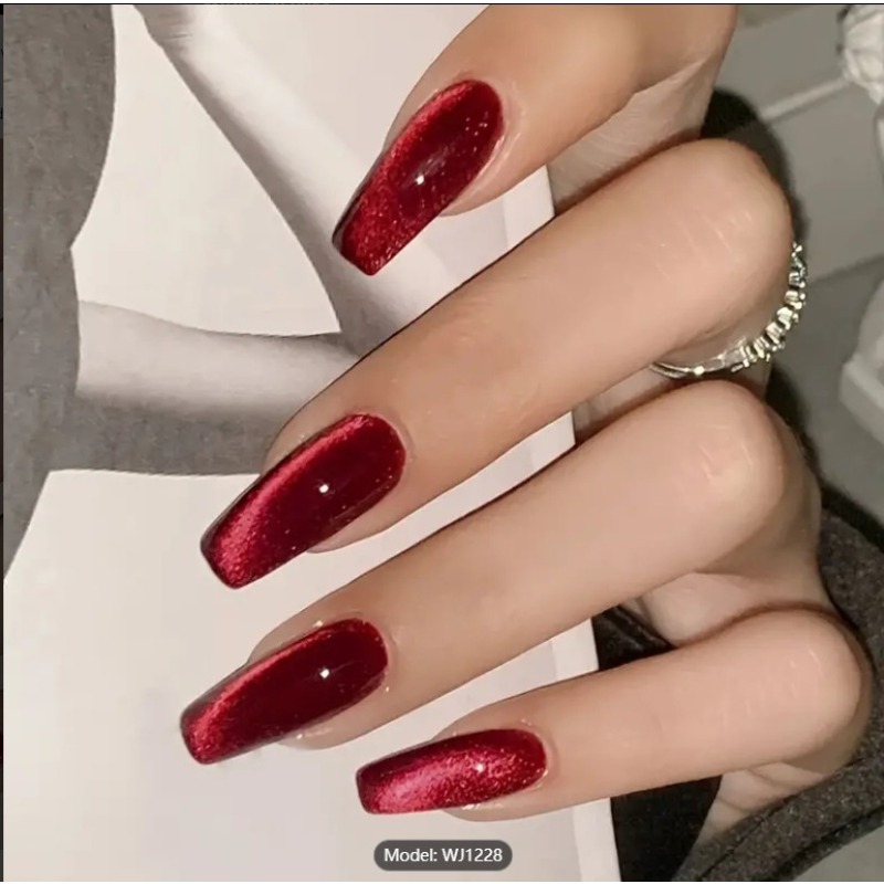 Nail Art Red Cherry - 24 個レッドキャッツアイ着用ネイルチェリーレッドキャッツアイ着用偽ネイルアートタブレット