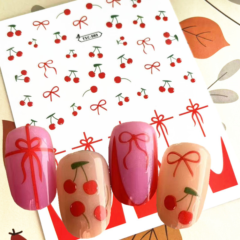 Nail Art Red Cherry - 赤い桜のデザインの3D粘着ステッカー,1ピース,デカール,装飾ツール,ネイルアート,日曜大工,tsc 593