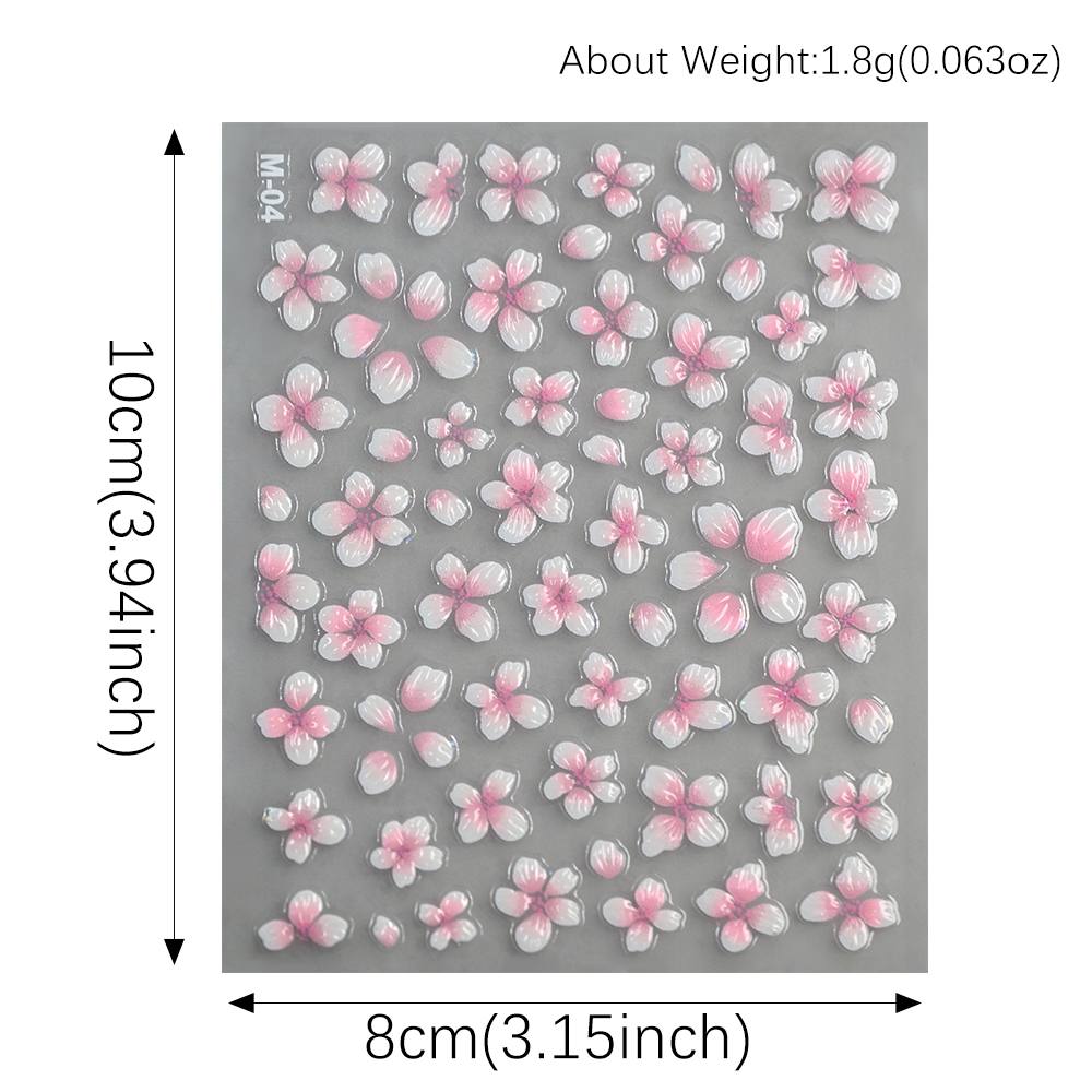 Nail Art Ombre Pink - 1枚入り 3D立体グラデーションデザインネイルアートステッカー ピンクグラデーション桜の花びらネイルデカール 女性らしい春のファッションネイルスライダー