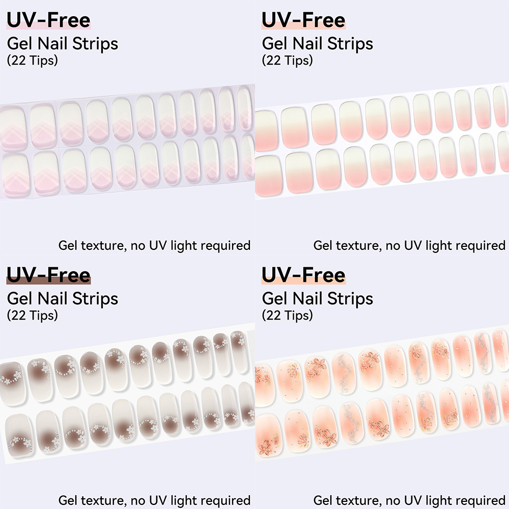 Nail Art Ombre Pink - UVフリー ジェルネイルシール 22枚入り プレスオンジェルネイルステッカー オンブレグラデーション効果 ヌードピンク