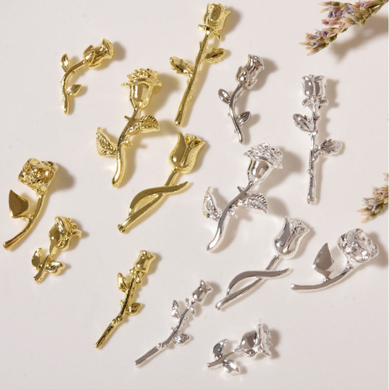 Nail Art Rose Gold - 10 個 3D ローズネイルアート飾り DIY クラフトアクリルネイルデコレーションゴールド/シルバー