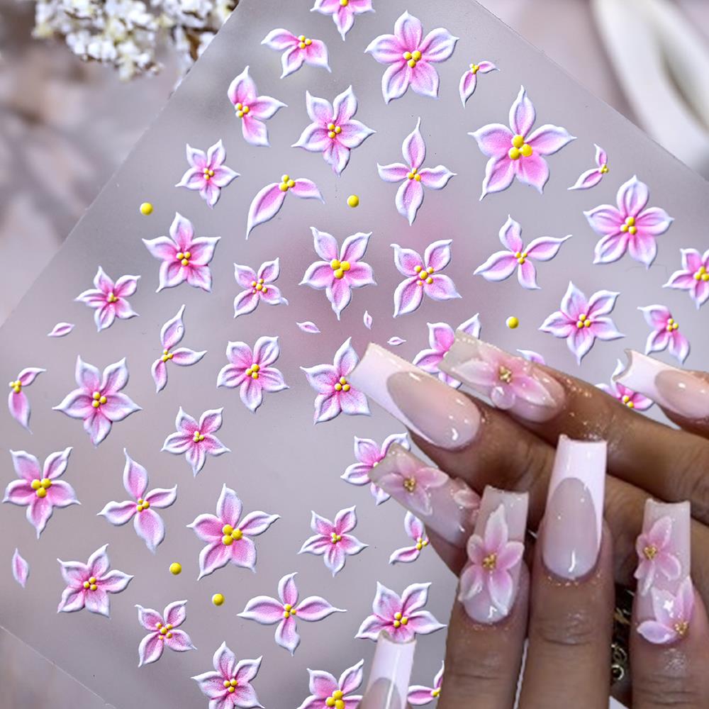 Nail Art Ombre Pink - 1枚入り 5D エンボス加工 オムブレピンク ユリの花 ネイルアートステッカー