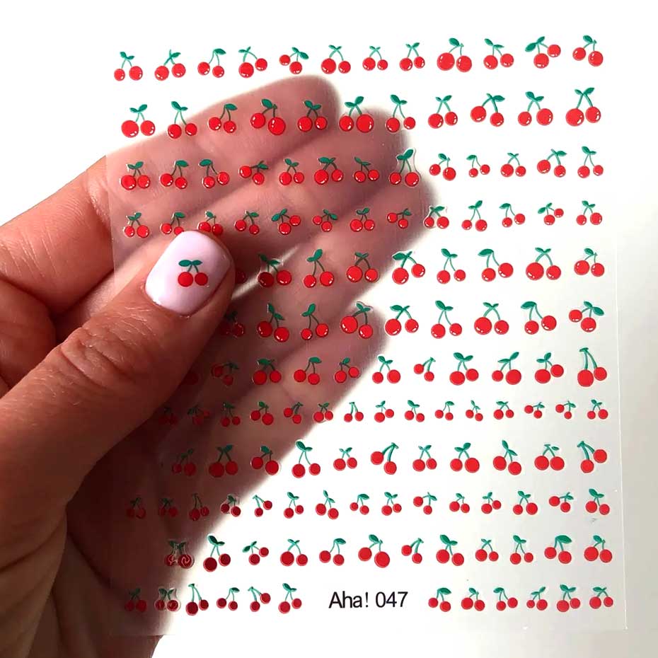 Nail Art Red Cherry - 1 シート 3D スイートチェリーフルーツネイルアートステッカー夏の桃/レモン/スター/ムーンネイルデカール 8*10 センチメートル粘着レッドチェリーネイルデコレーション