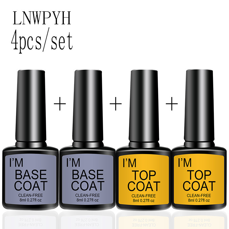 Gel Top Coat - 4 ピース/セットトップコートとベースコートクリアジェルネイルポリッシュキット半永久ネイルアートマニキュアソークオフ LED UV ジェルワニスセット