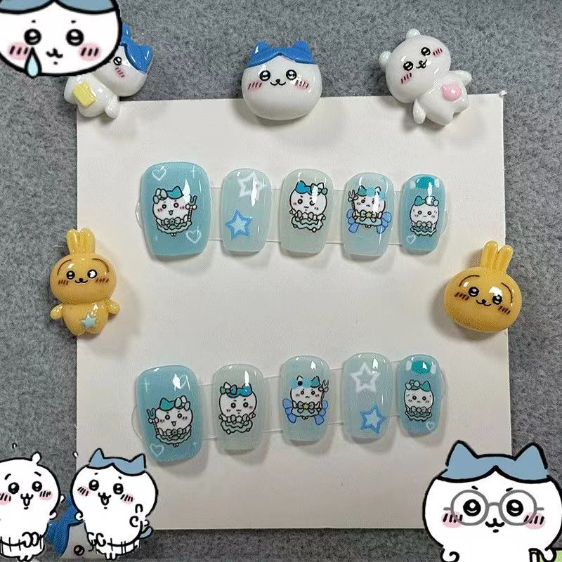 Nail Art Emerald - ネイルアート yiji ハチワレ Hachiware うさぎ USAGI