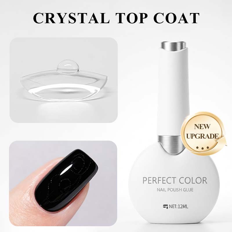 Gel Top Coat - パーフェクトカラー クリスタル トップコート 12ml、ナノコーティングジェル、汚れ防止、傷防止、ガラス効果、UV LED硬化