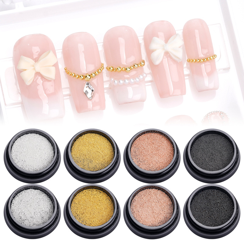 Nail Art Rose Gold - 10 グラム/箱 0.4 ミリメートル 0.6 ミリメートルローズゴールドシルバーメタルネイルアートマイクロキャビアビーズ爪の装飾アクセサリーパーツマニキュア材料