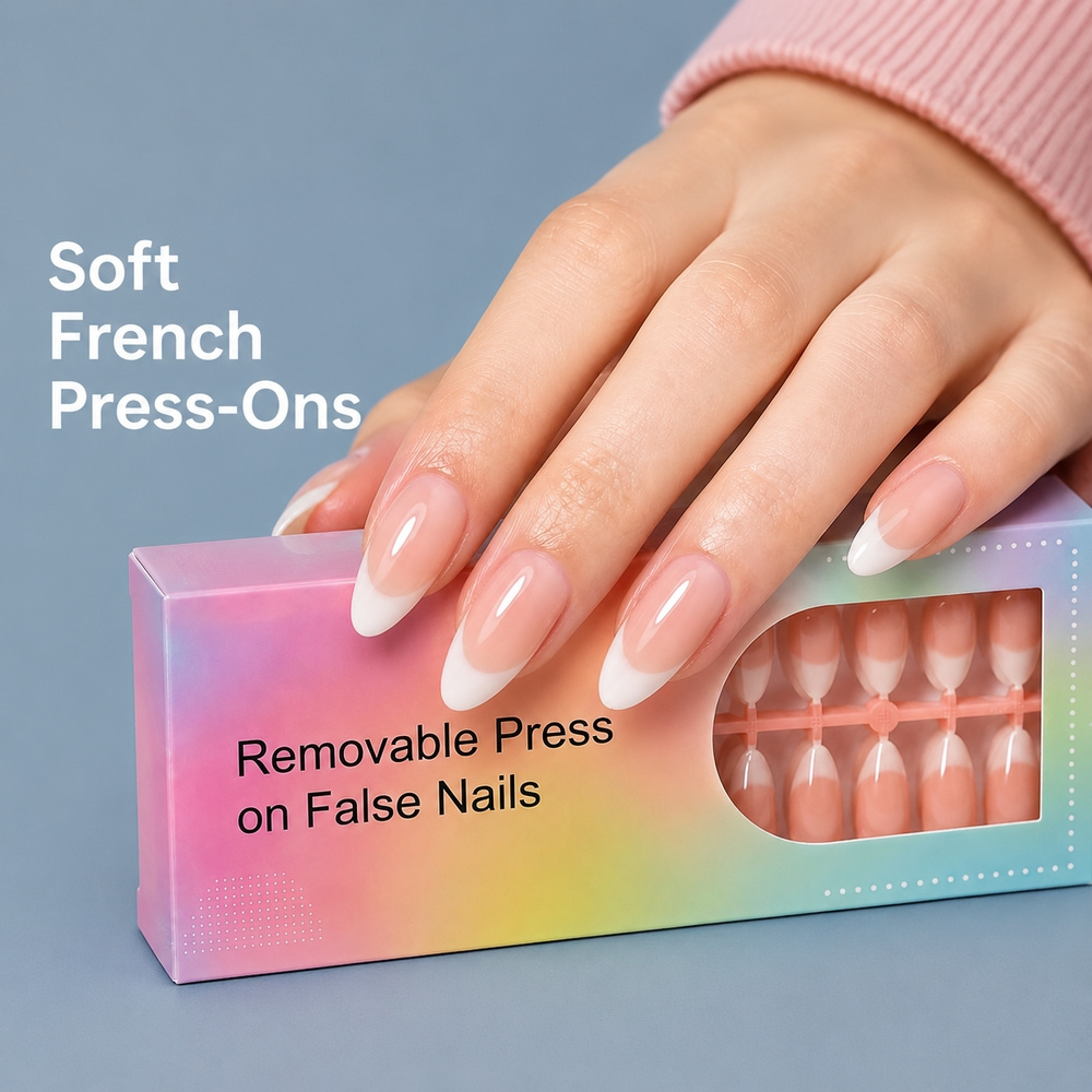 Nail Art Ombre Pink - 150個入り トレンドのフレンチオムブレアーモンド型プレスオンネイル ヌードピンク 光沢のあるフルカバーつけ爪 デイリーユース ネイルアート用品