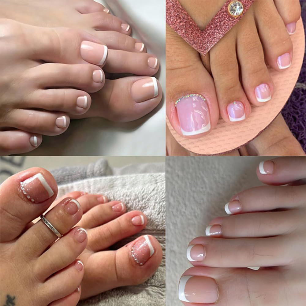Nail Art Ombre Pink - 120枚入り オンブレピンクホワイト トゥネイルチップ フルカバー フレンチアクリル 付け爪