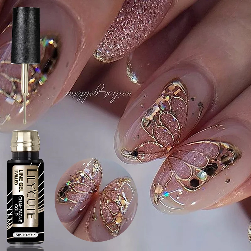 Nail Art Rose Gold - LILYCUTE 5ml 超高輝度メタリックペイントライナージェルネイルポリッシュ シルバー ゴールド ローズ