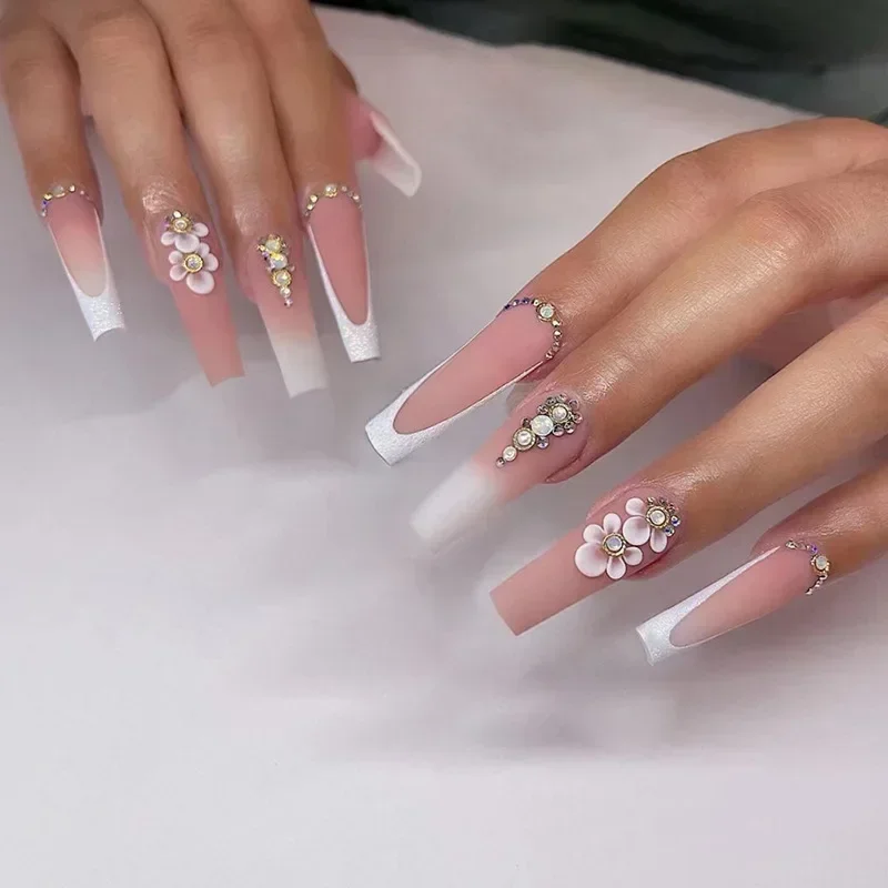 24 個ホワイトフレンチフェイクネイルグリッターローズパター - Nail Art Rose Gold のレビューと価格