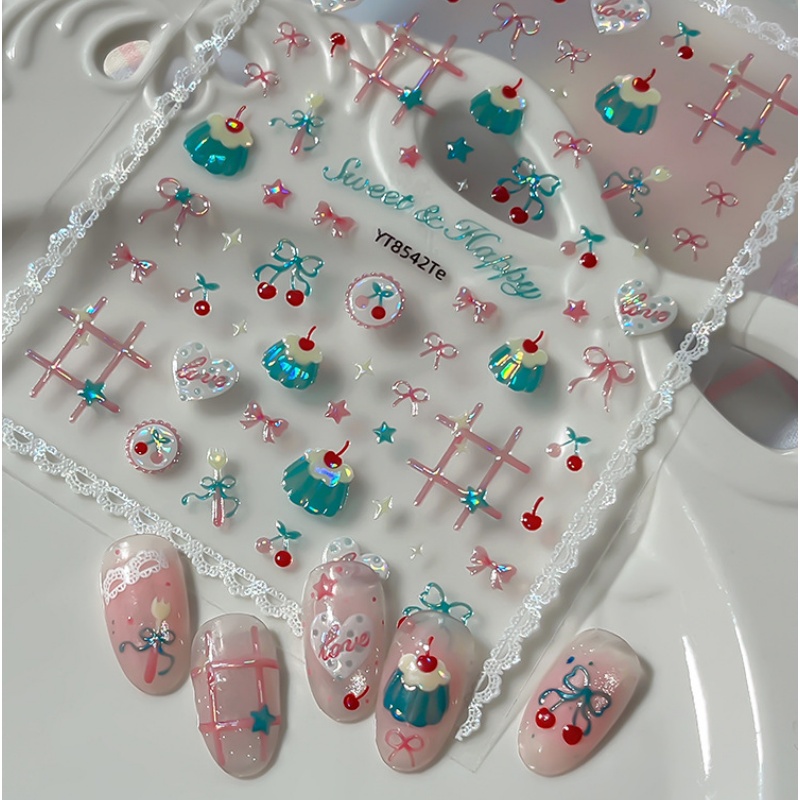 1枚入り 可愛い夏の赤いチェリーネイルステッカー シャイニー - Nail Art Red Cherry のレビューと価格