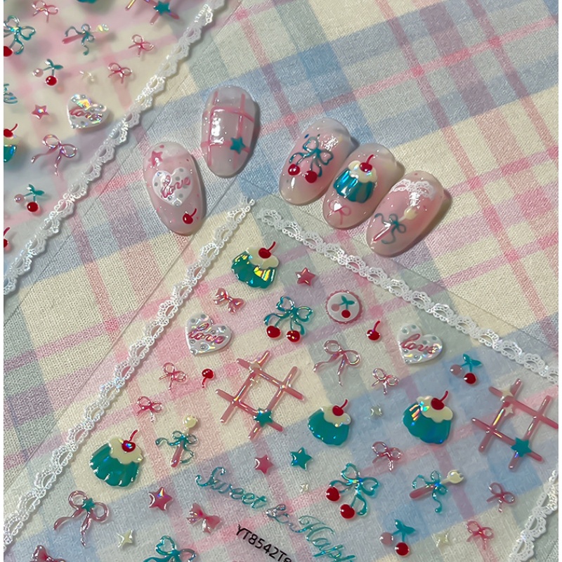 1枚入り 可愛い夏の赤いチェリーネイルステッカー シャイニー - Nail Art Red Cherry のレビューと価格
