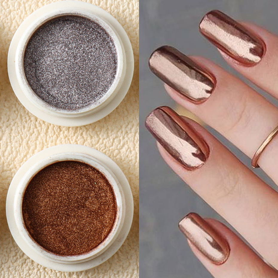 6pc ゴールドメタリックミラーグリッターネイルアートダスト - Nail Art Rose Gold のレビューと価格