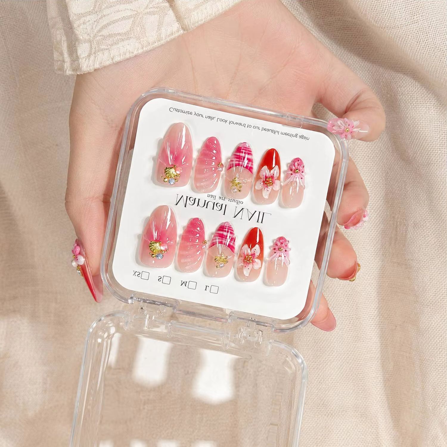 1箱パールアクセントピンクオンブレジェルプレスオンネイル3D - Nail Art Ombre Pink のレビューと価格