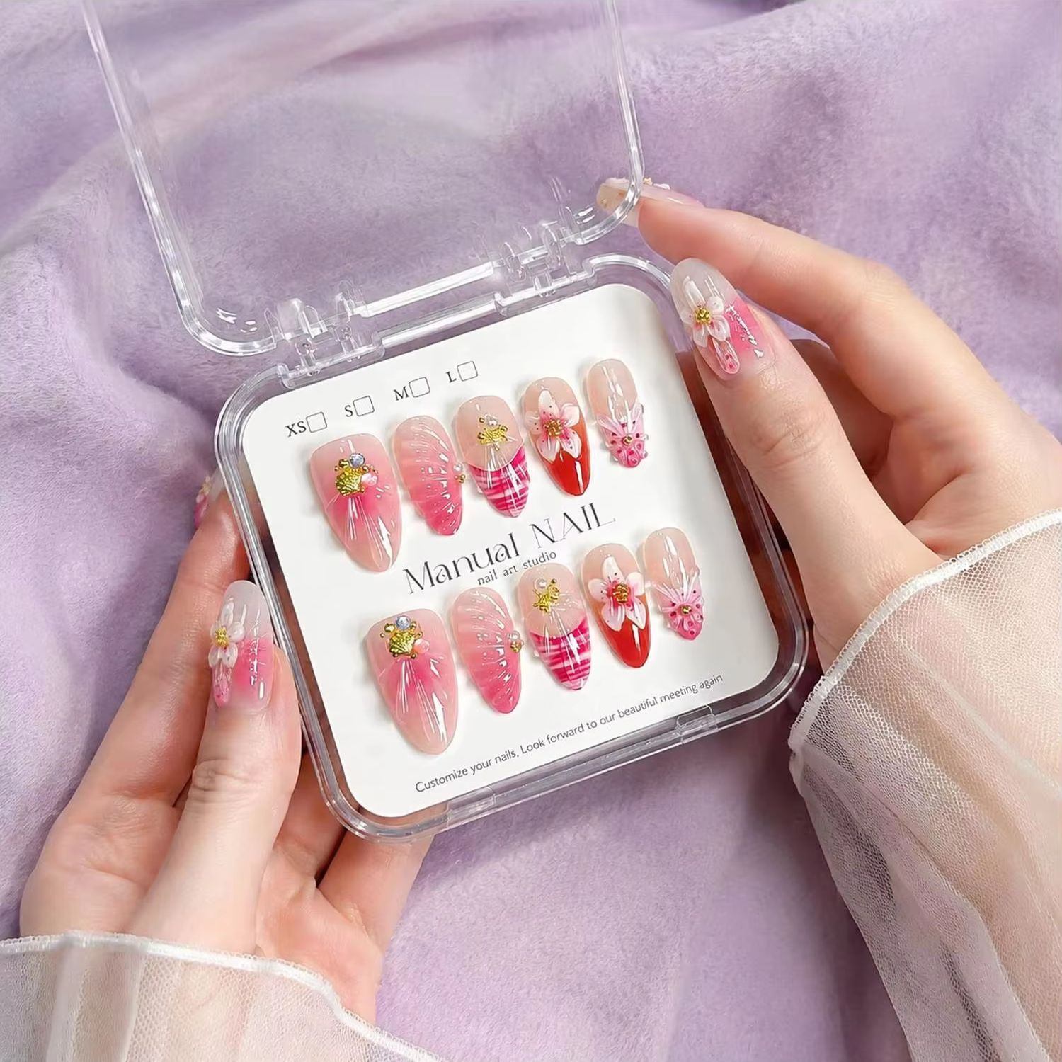 1箱パールアクセントピンクオンブレジェルプレスオンネイル3D - Nail Art Ombre Pink のレビューと価格