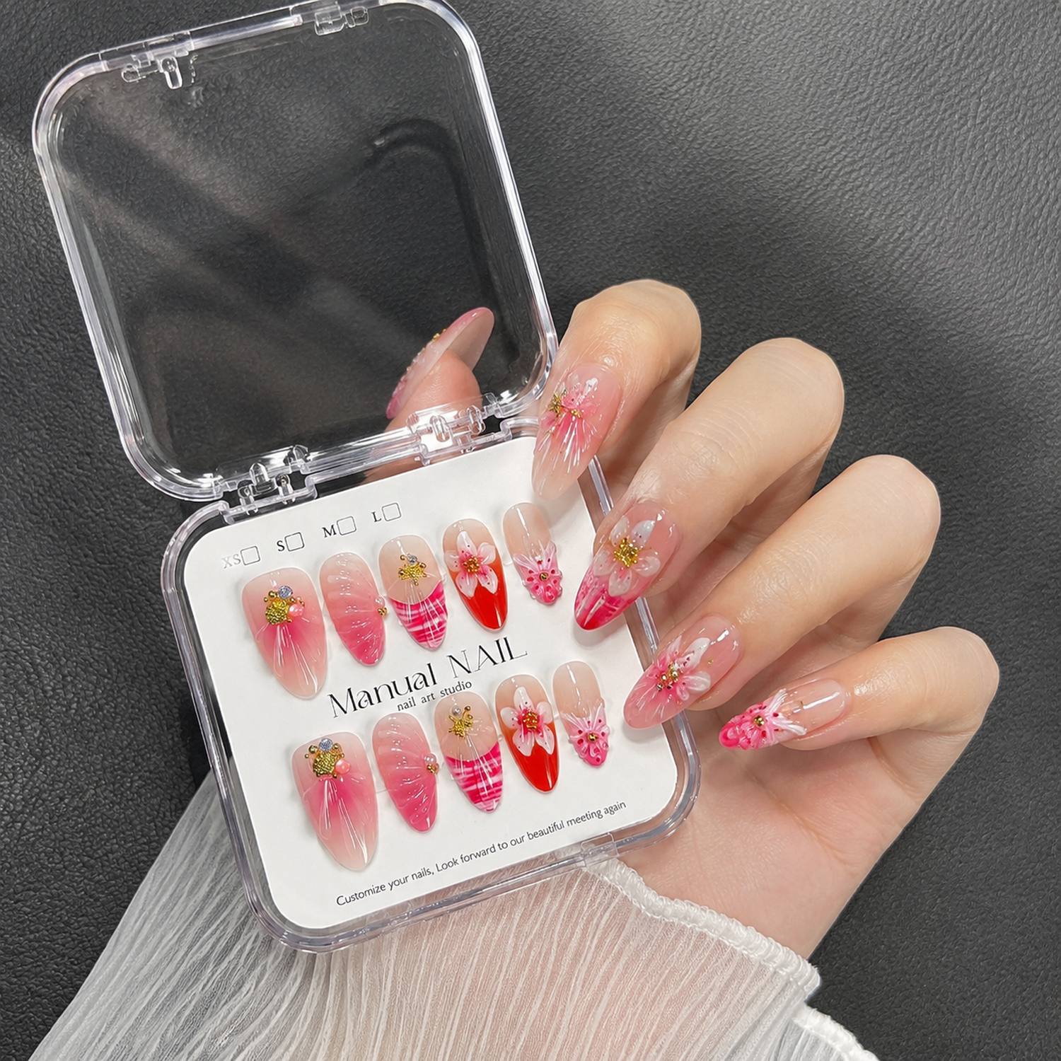 1箱パールアクセントピンクオンブレジェルプレスオンネイル3D - Nail Art Ombre Pink のレビューと価格