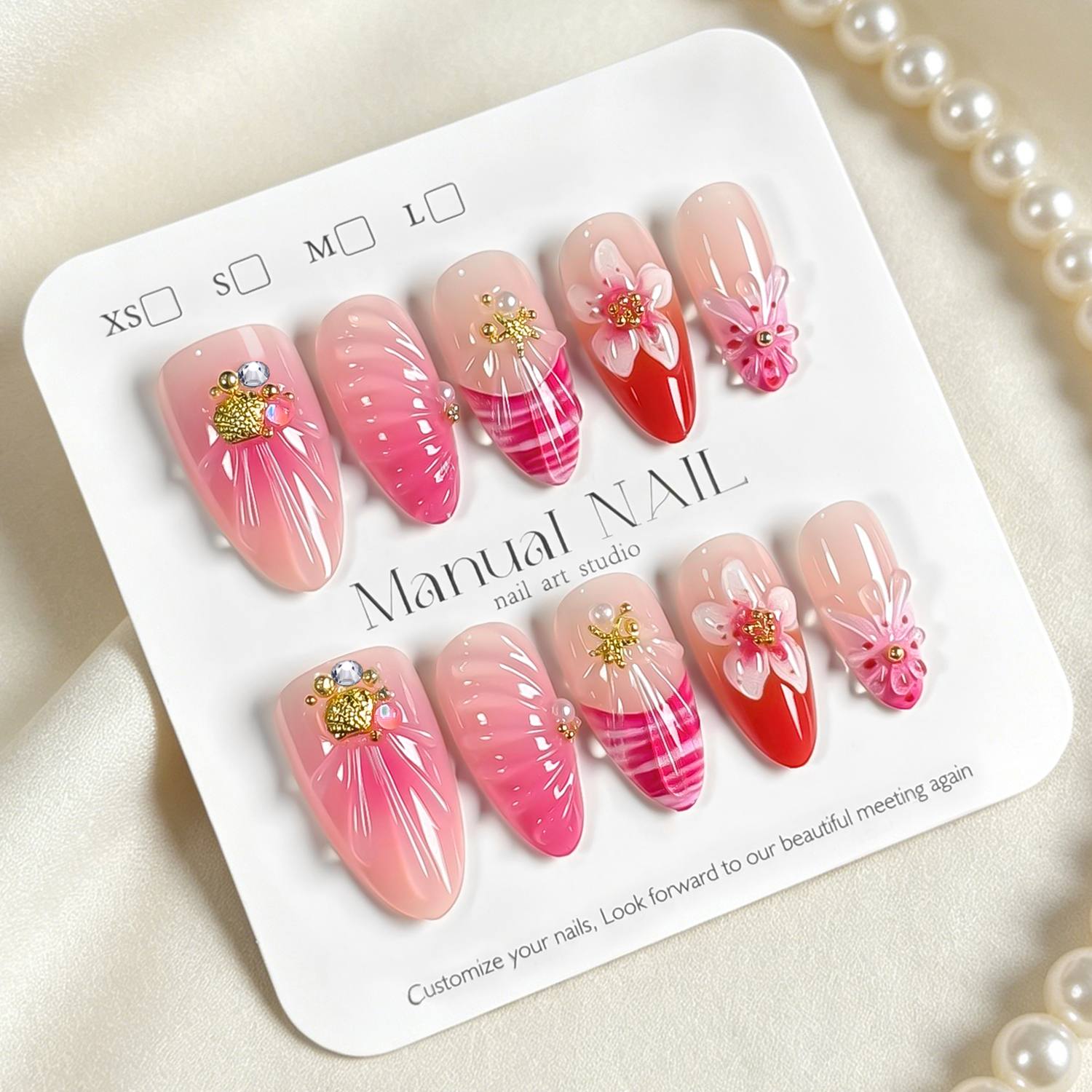 1箱 ピンクオンブレ 3Dフローラルジェルプレスオンネイル  - Nail Art Ombre Pink のレビューと価格