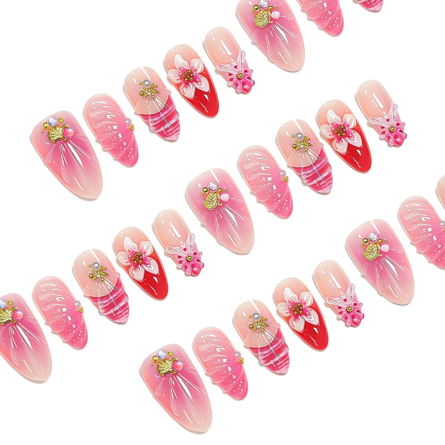 1箱 ピンクオンブレ 3Dフローラルジェルプレスオンネイル  - Nail Art Ombre Pink のレビューと価格