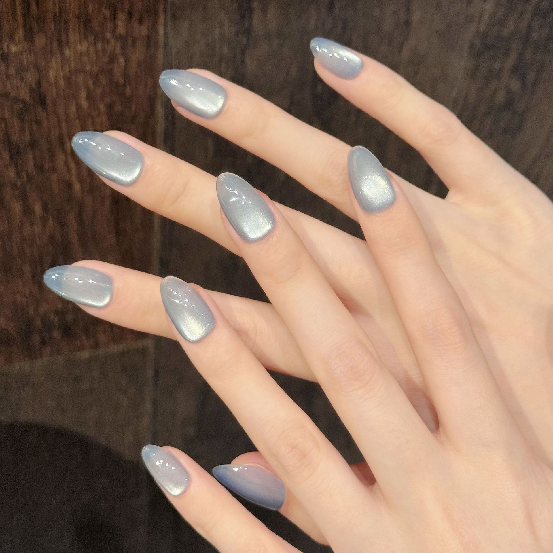 10 個ブルーキャットアイフレンチショートアーモンド手作り偽 - Nail Art Emerald のレビューと価格