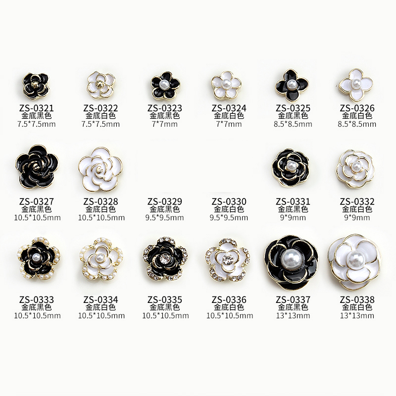 10 個明るい白黒ダイヤモンド真珠ゴールドエッジ椿ローズ花合 - Nail Art Rose Gold のレビューと価格