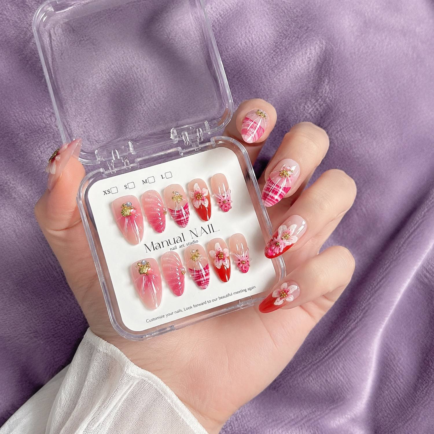 1箱入り 3Dフラワー ピンク オンブレ アクリル製 つけ爪 - Nail Art Ombre Pink のレビューと価格