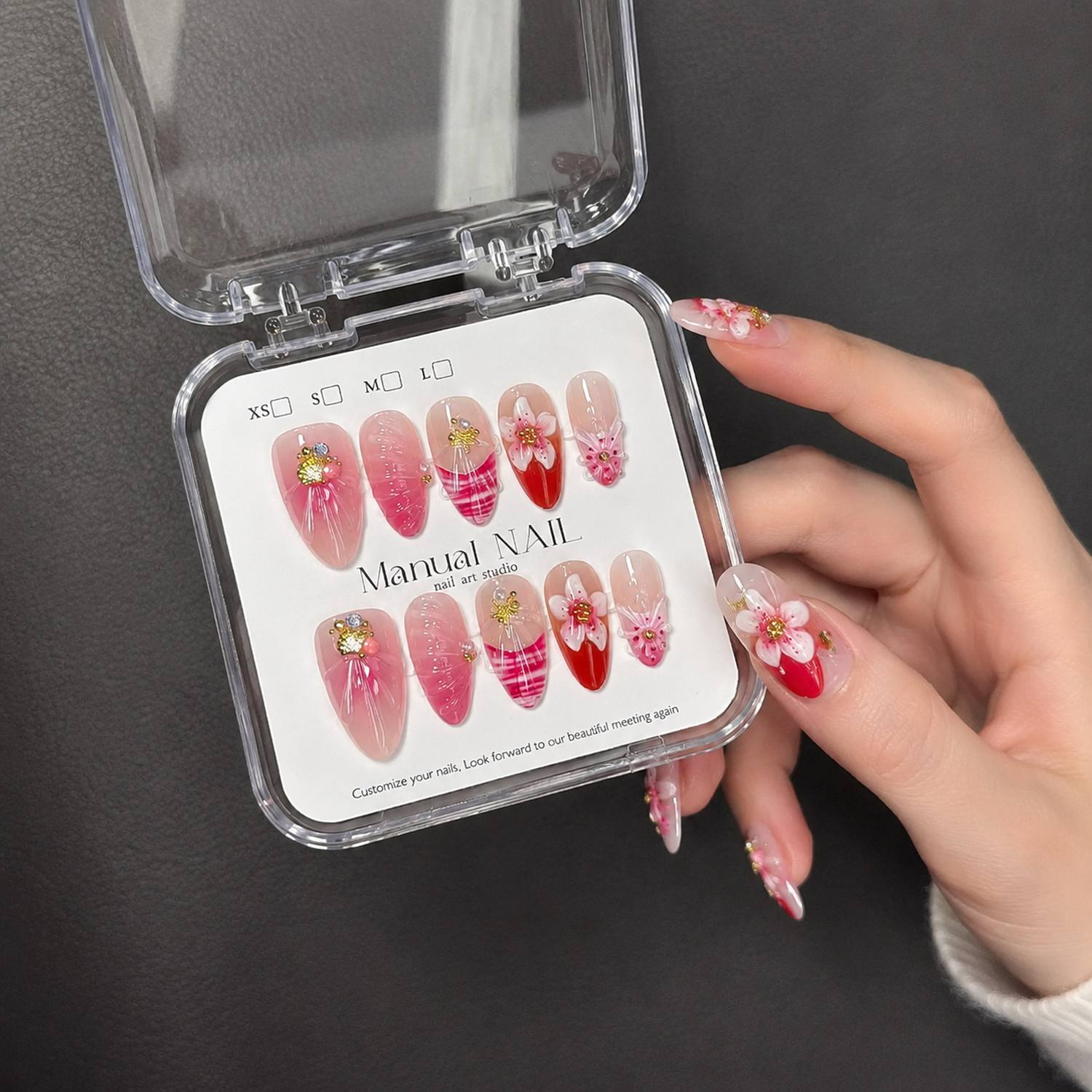 1箱入り 3Dフラワー ピンク オンブレ アクリル製 つけ爪 - Nail Art Ombre Pink のレビューと価格