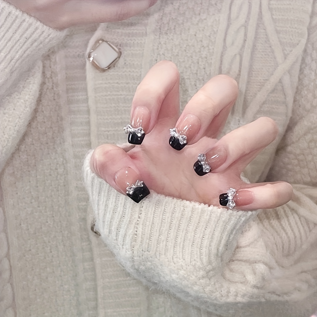10 個手作りプレスオンネイルミディアム、スパークリングリボ - Nail Art Emerald のレビューと価格