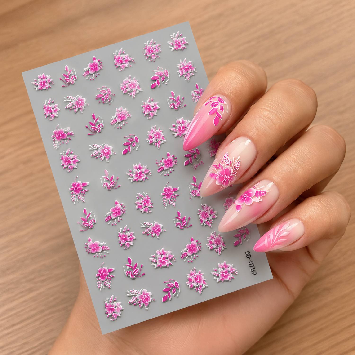 1Pc 3D エンボス加工花クラスターネイルアートステッカー - Nail Art Ombre Pink のレビューと価格