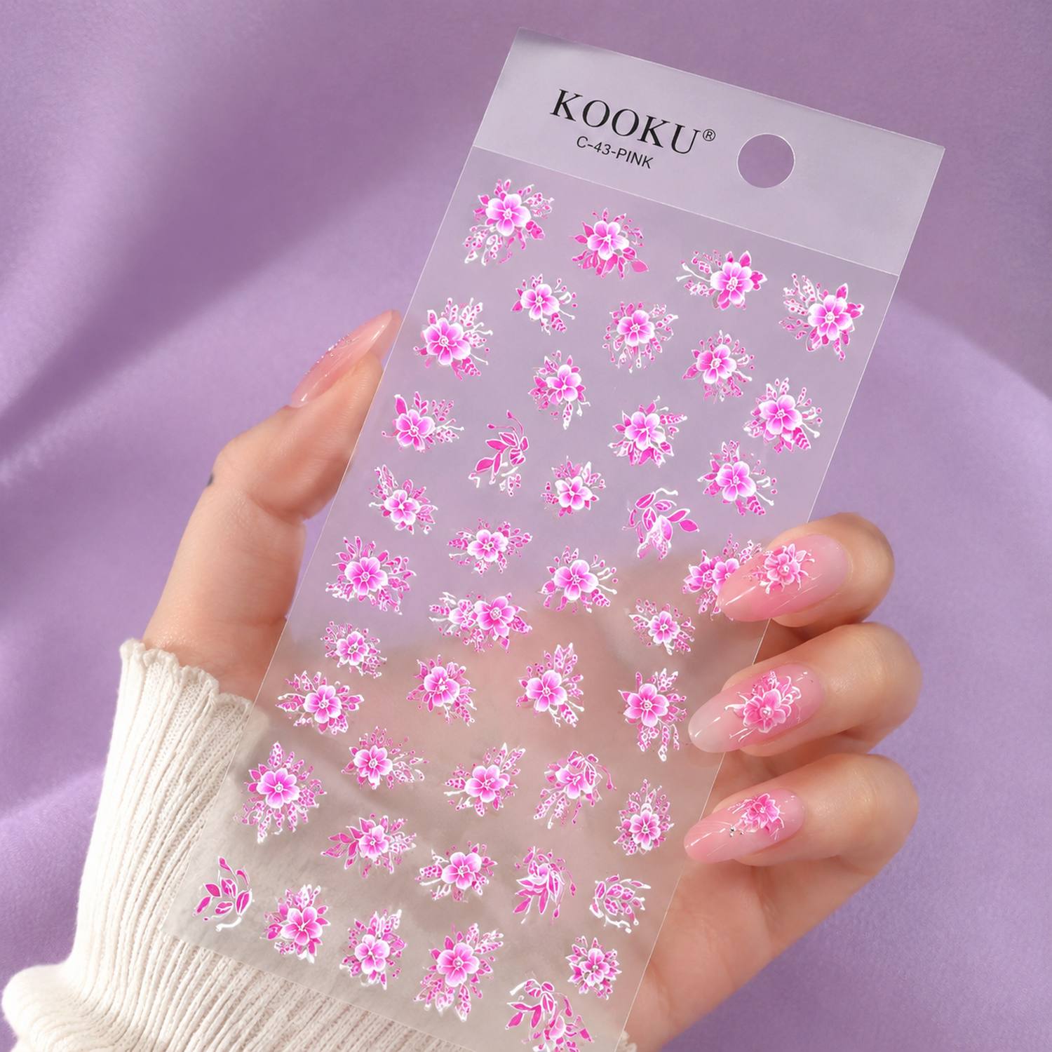 1Pc 3D エンボス加工花クラスターネイルアートステッカー - Nail Art Ombre Pink のレビューと価格