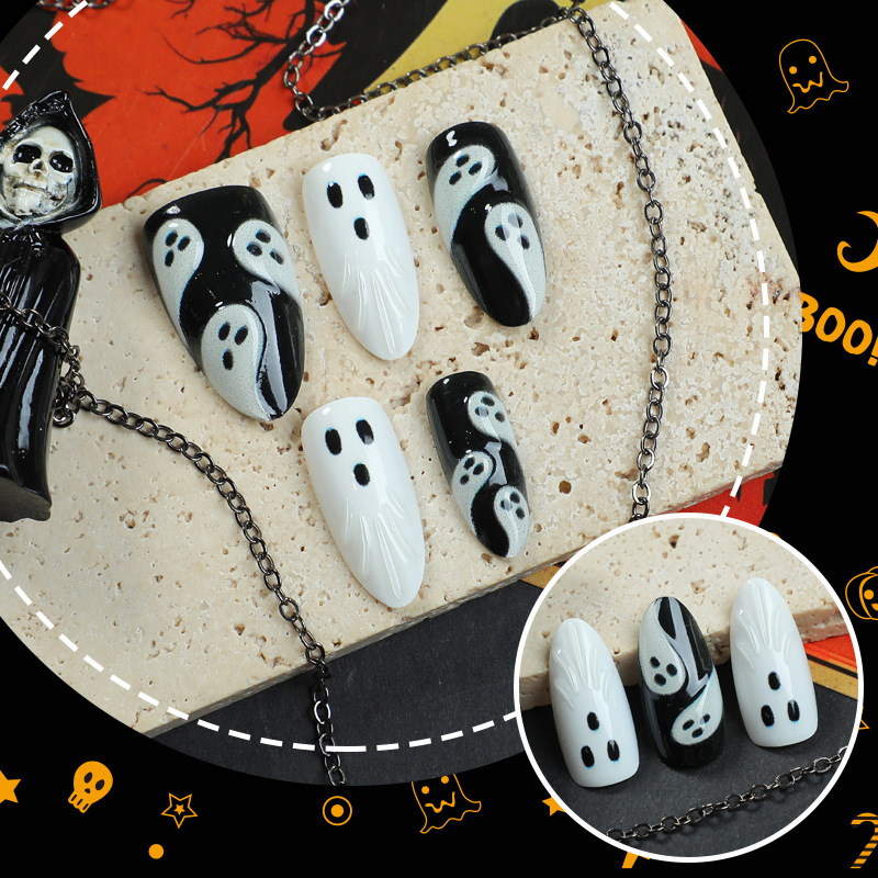 30個入り 2025年ハロウィン アーモンド型 怖い白黒ゴー - Nail Art Emerald のレビューと価格