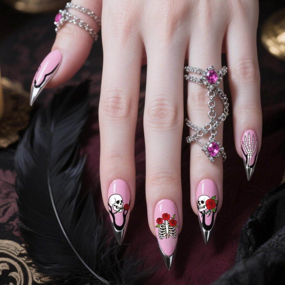 3枚入り スカルネイルスタンピングプレート 骨格 花柄 ネイ - Nail Art Gothic のレビューと価格