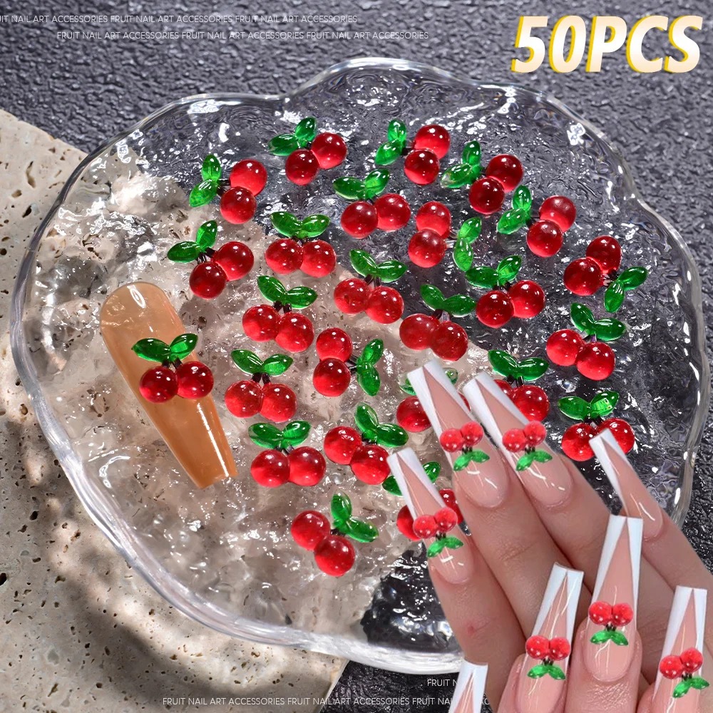 100個入り 3D レッドチェリーネイルチャーム サマーフル - Nail Art Red Cherry のレビューと価格