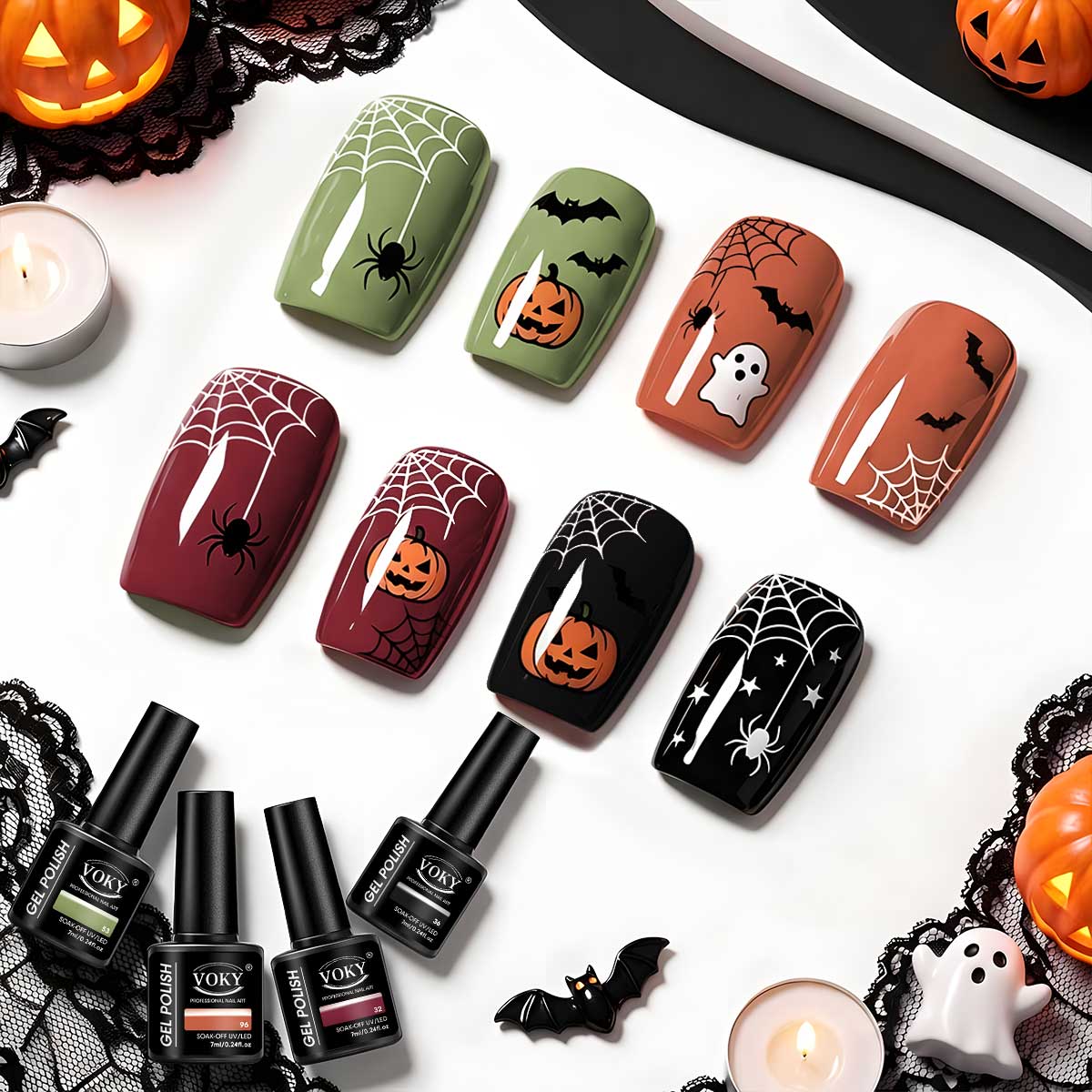 オリーブグリーン、オレンジ、バーガンディ、ブラックのハロウィ - Nail Art Gothic のレビューと価格