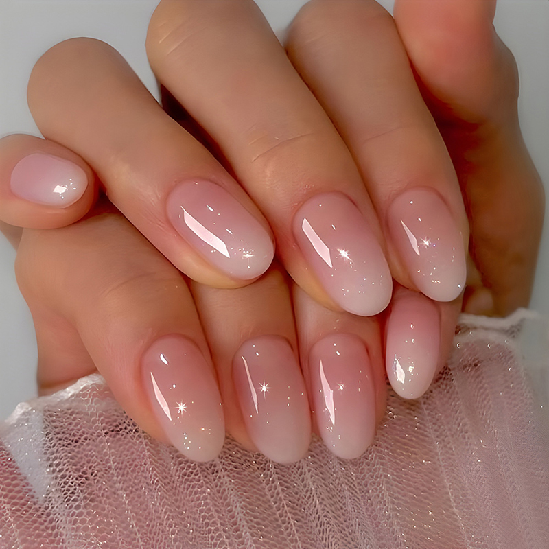 24 個オーバルショートピンクプレス爪シンプルオンブル春付け - Nail Art Ombre Pink のレビューと価格