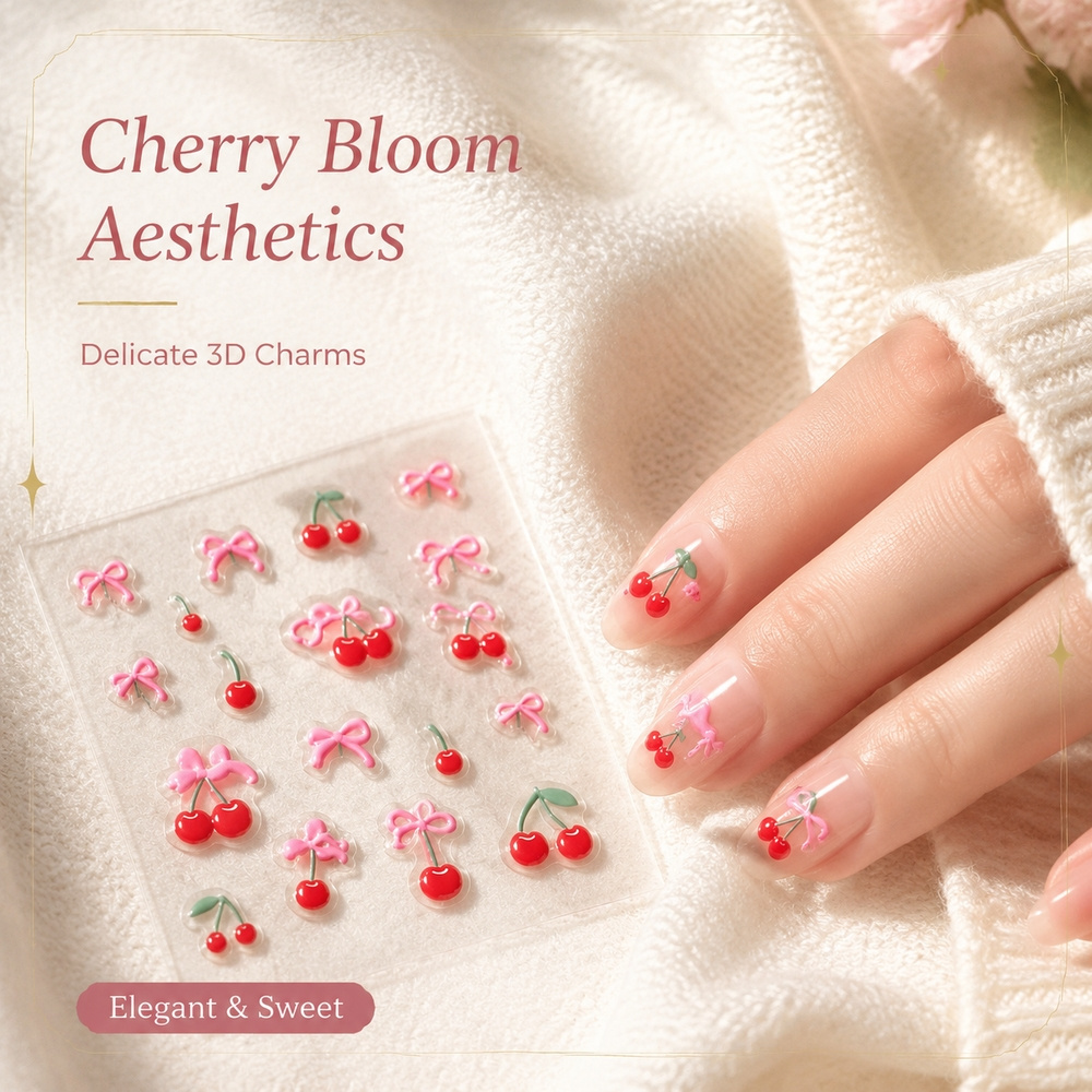 1枚入りトレンドY2Kネイルデカールキュート3Dレッドチェリ - Nail Art Red Cherry のレビューと価格