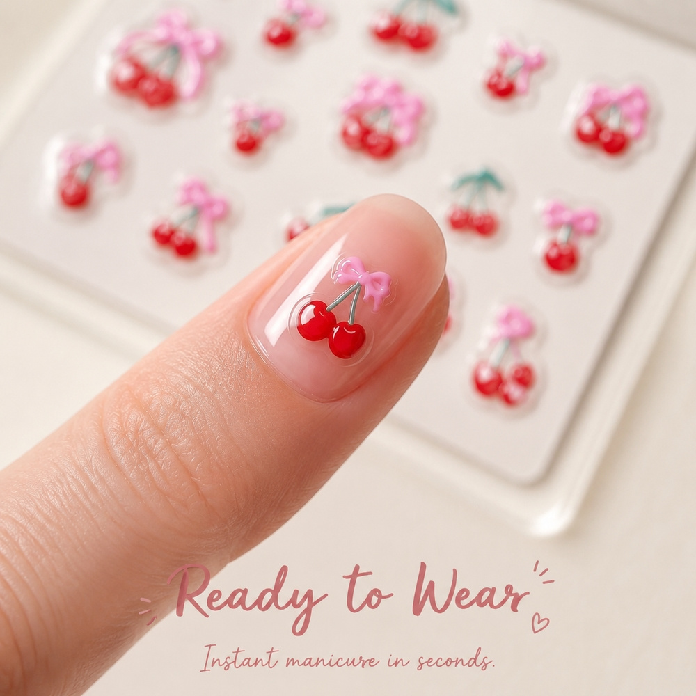 1枚入りトレンドY2Kネイルデカールキュート3Dレッドチェリ - Nail Art Red Cherry のレビューと価格