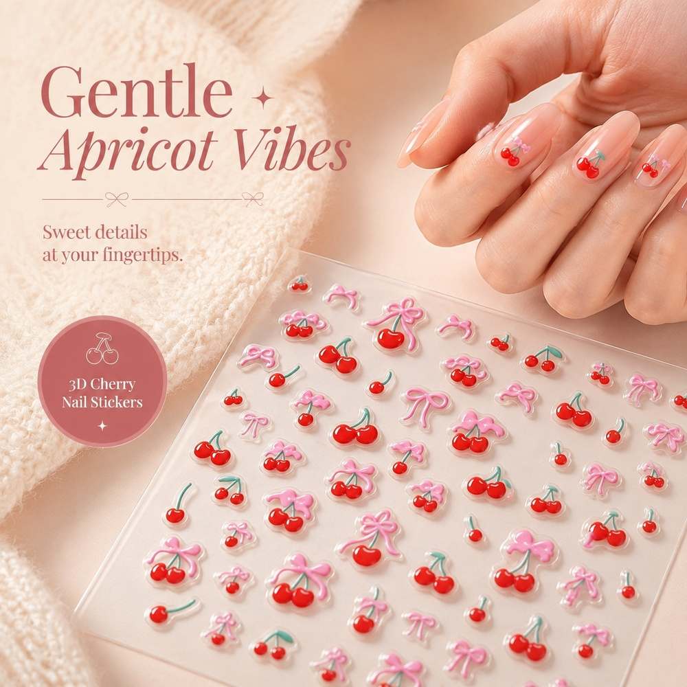 1枚入りトレンドY2Kネイルデカールキュート3Dレッドチェリ - Nail Art Red Cherry のレビューと価格