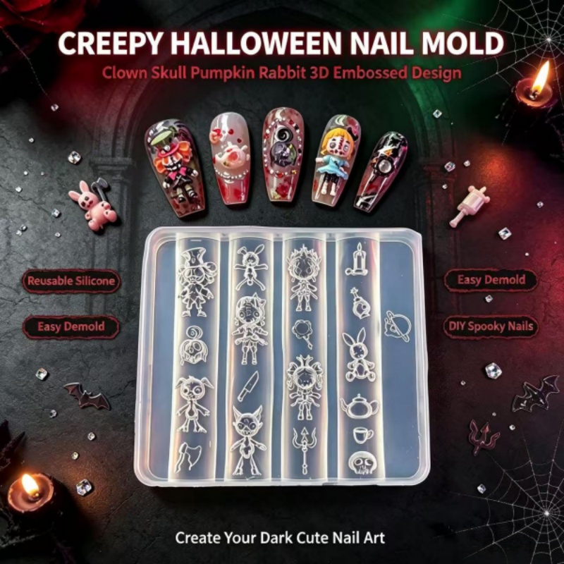 ダークファンタジーハロウィンネイルアートモールドシリコン3D - Nail Art Gothic のレビューと価格