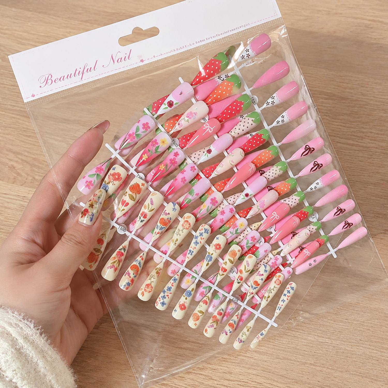 1袋入りフロストオムブレ3Dアートプレスオンネイルピンクブロ - Nail Art Ombre Pink のレビューと価格
