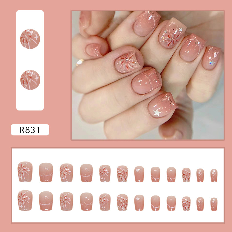 ショートピンクプレスオンネイル シンプルなオンブルスプリング - Nail Art Ombre Pink のレビューと価格