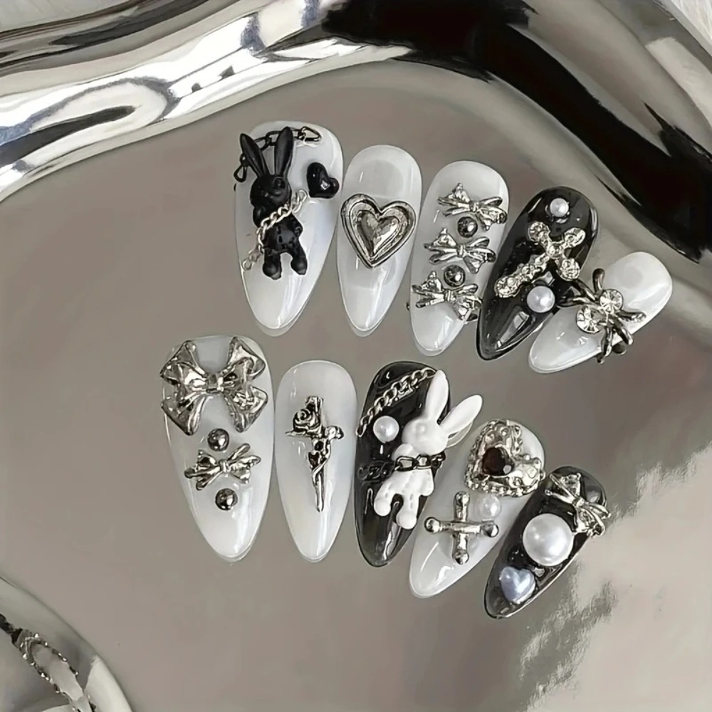 新しい10個入りパーソナライズされた黒と白のネイルアート、ウ - Nail Art Gothic のレビューと価格