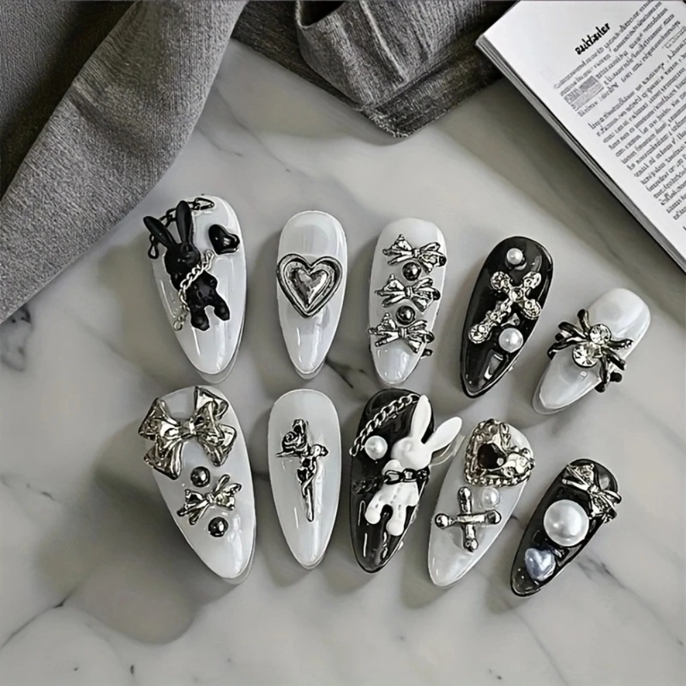 新しい10個入りパーソナライズされた黒と白のネイルアート、ウ - Nail Art Gothic のレビューと価格