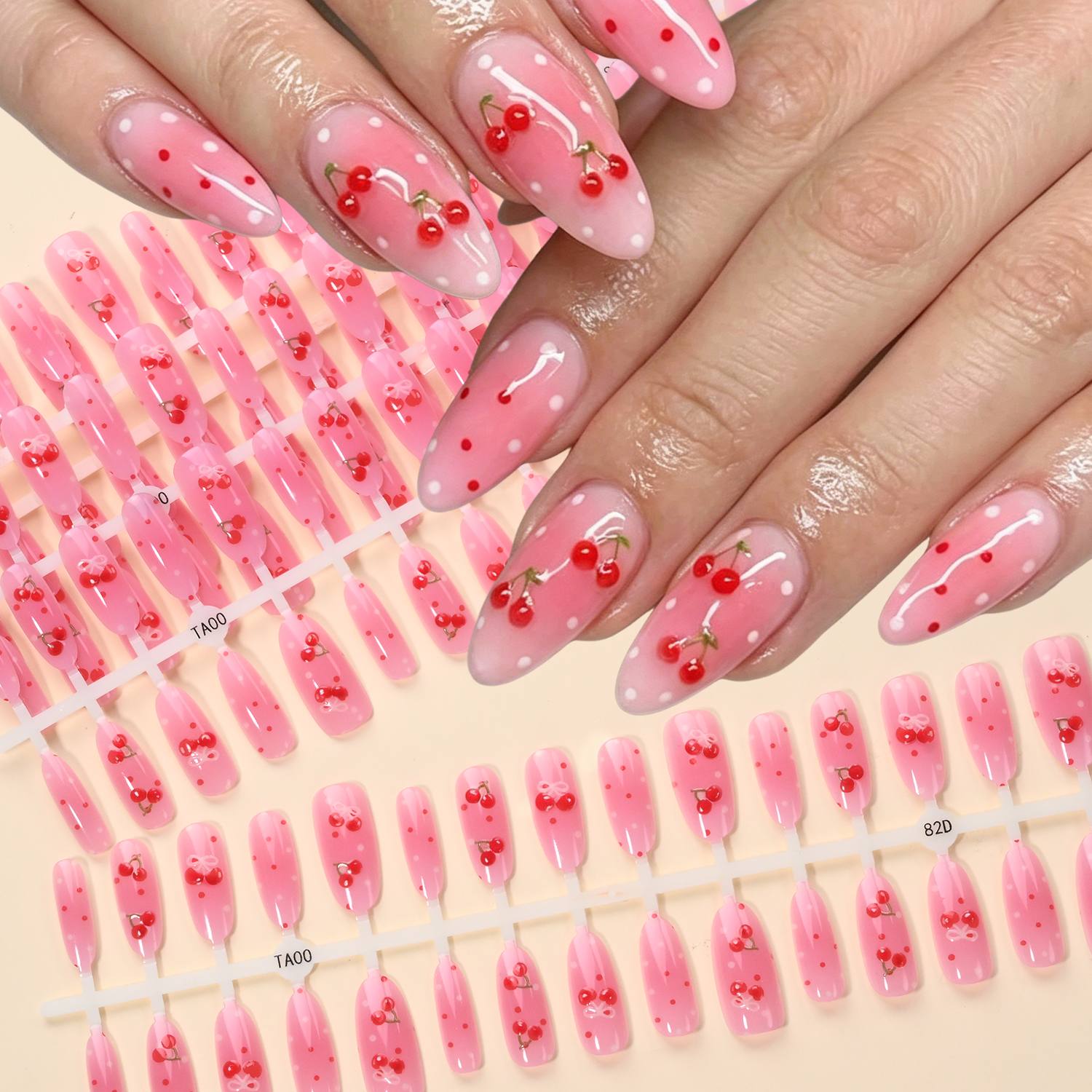 1袋入り ピンクオンブレ グロッシーチェリープレスオンネイル - Nail Art Ombre Pink のレビューと価格